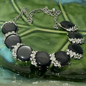 Vintage Art Deco Lisner Dark Gray & Silver 14” Statement Necklace